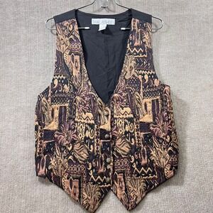 Vintage Jane Ashley Tapestry Vest Women Lg V Neck Button Front